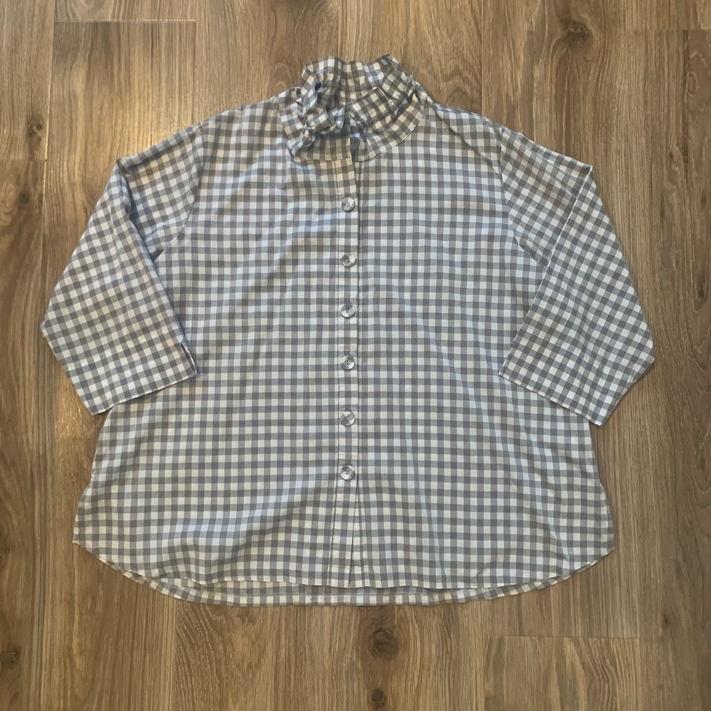 DIANE BAILEY 2XL Blue Gingham Check Pullover Top Mock Neck